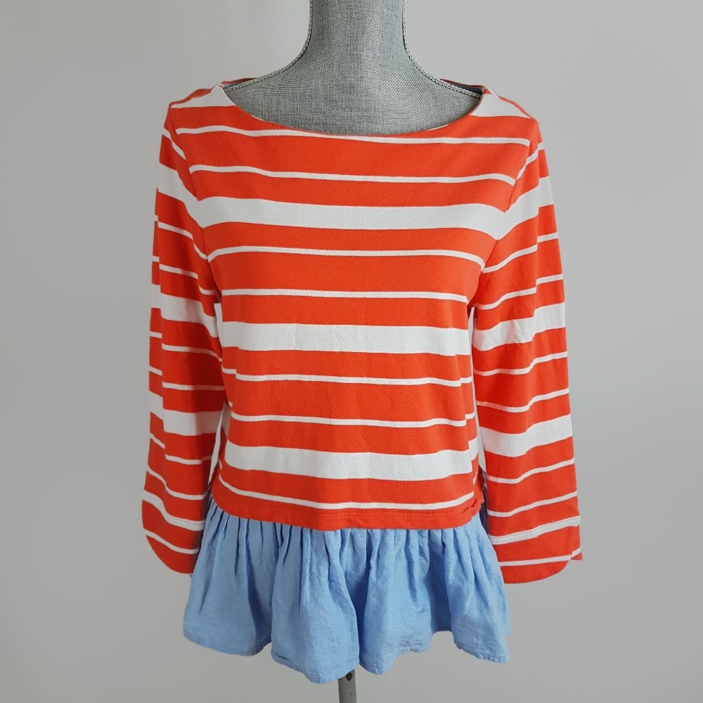 Crown & Ivy Orange Stripe Ruffle Long Sleeves Top